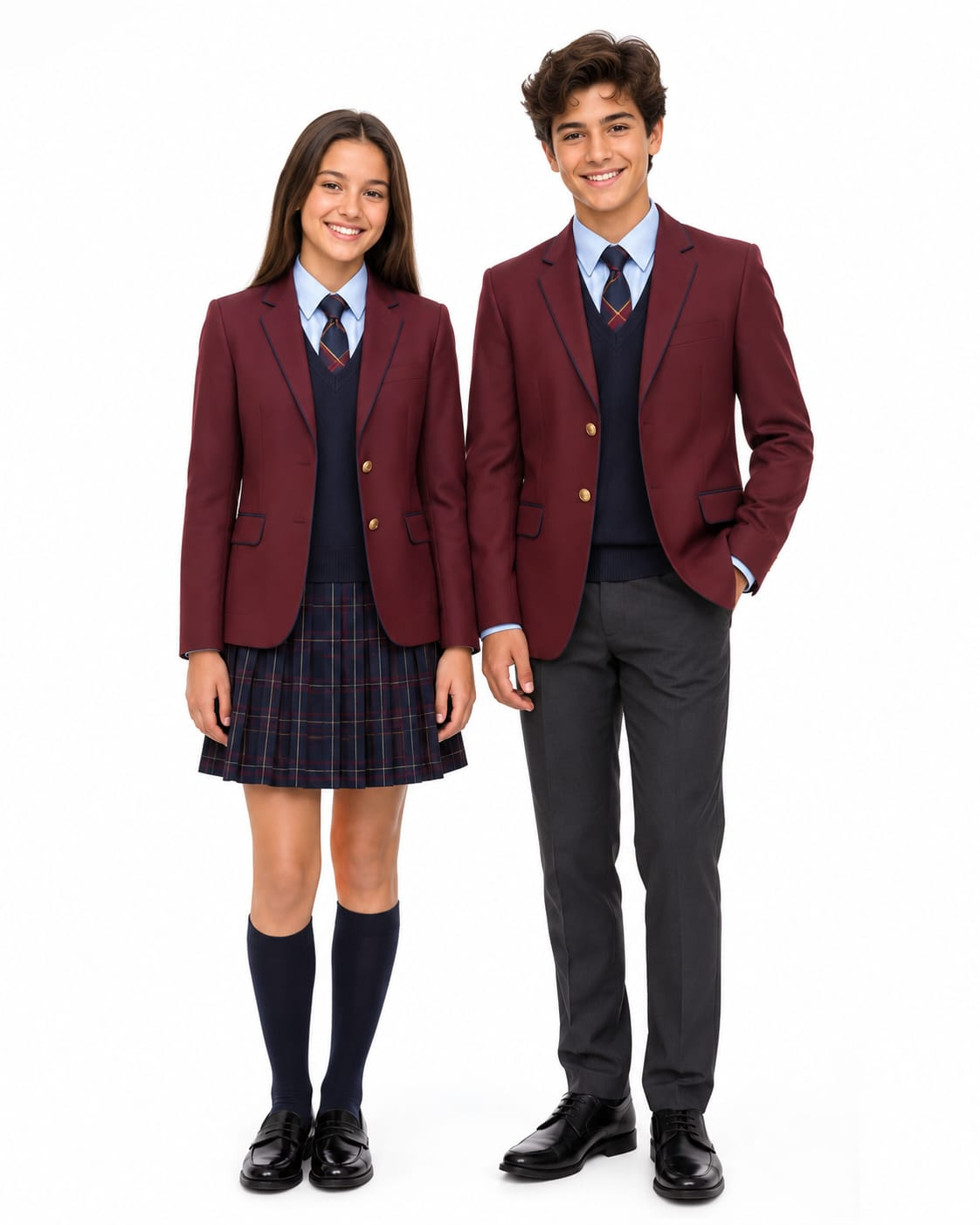 Students wearing formal blazer uniforms